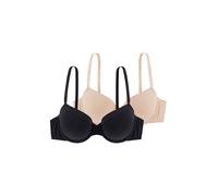 Dorina Set 2 Reggiseni Demi Donna Louise - Leggermente Imbottiti, con Ferretto, Coppe Preformate, Microfibra a Strisce Burnout Premium & Micro Morbida per Comfort e Supporto, Nero e Beige