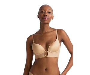 Dorina Reggiseno Demi Sexy Sublime Sculpt Donna - Leggermente Imbottito, con Ferretto, Coppe Preformate, Spalline Multivia Regolabili, Design Plunge con Ferretto a U, Tessuto Micro Lucido, Beige