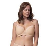 Dorina Reggiseno Donna Carmen Demi - Leggermente Imbottito, con Ferretto, Microfibra a Strisce Burnout, Fasce a U in Power Mesh, Chiusura a Tre Ganci per Seni Curvy/Taglie Forti, Beige