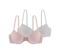 Dorina Set 2 Reggiseni Demi Donna Louise - Leggermente Imbottiti, con Ferretto, Coppe Preformate, Microfibra a Strisce Burnout Premium & Micro Morbida per Comfort e Supporto, Rosa e Avorio