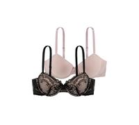 Dorina Set Reggiseni Chloe, Reggiseni Lightly Padded con Ferretto, in Pizzo Floreale e Morbido Tessuto Micro, Spalline Regolabili, Nero e Rosa Cipria