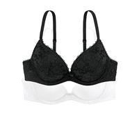 Dorina Set Reggiseni Sonia Push-Up Plunge 2 Pezzi, Coppe Modellate con Ferretto, Pizzo Elegante e Tessuto Micro Morbido per Comfort e Sostegno, Nero e Bianco