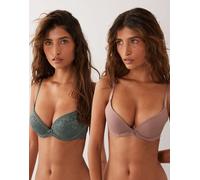 Dorina Sonia confezione da 2 reggiseni push-up scollo profondo in verde e marrone-Multicolore 1 A