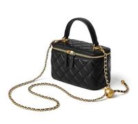 Doris&Jacky Piccola borsa a tracolla trapuntata per le donne in pelle di design mini borsa con manico superiore con cinturino a catena in metallo, 1-nero