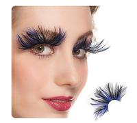 Dorisue Eyelashes Double Lip Black with Blue Big Extra Long Feather Eyelashes Long and Thick Exaggerated False Eyelashes Extension for Women Girls Cosplay Fancy Ball Halloween (Blue)