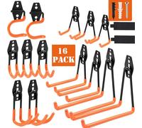 Dorisy Confezione da 16 ganci da garage doppi resistenti con supporti per scopa per mocio, ganci per montaggio a parete, organizer per garage e ganci per attrezzi per attrezzi da giardino, scale,
