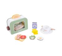 Dorjee - D3.005 - Tostapane in Legno - Timer Meccanico suoneria - Imitazione elettrodomestico - Giocattoli in Legno + 3 Anni - Cucina - 13 Pezzi Inclusi
