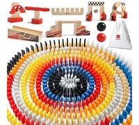 Dorjee - D3.400 - Domino colorato in Legno a Tema Gara automobilistica, Contiene 115 Pezzi - con Sacchetto in Cotone - per Bambini dai 4 Anni in su.