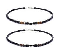 DORKIN Collane da uomo，Due collane da uomo in occhio di tigre intarsiate con ematite e occhio di tigre (occhio di tigre giallo 50 cm, occhio di tigre rosso 55 cm)