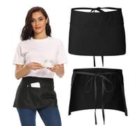 DORKIN Grembiuli, set di 2 grembiuli da cucina neri, grembiule da cameriere, 3 tasche, ideale per camerieri, chef, bistrot, ristoranti e bar.