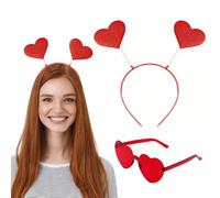DORKIN Occhiali da sole da donna，1 paio di occhiali rossi a forma di cuore e 1 cerchietto rosso a forma di cuore, adatti per addii al nubilato, matrimoni, damigelle d'onore, accessori