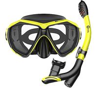 Dorlle Set da snorkeling con boccaglio e occhiali da immersione, impermeabile, anti-appannamento, in vetro temperato, con boccaglio a 3 canali Premium Dry per adulti