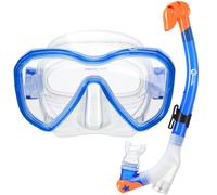 Dorlle Set da Snorkeling Professionale per Bambini Set da Immersione Maschera da Snorkeling con Snorkeling a 3 canali Premium Dry e occhialini da Immersione antiappannamento Anti-Perdita, Blu