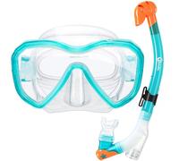 Dorlle Set da snorkeling professionale per bambini Set da immersione Maschera da snorkeling con snorkeling a 3 canali Premium Dry e occhialini da immersione antiappannamento anti-perdita, Verde