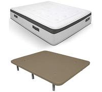 Dormetta Online Extra Pack Risparmio Materasso Viscoelastico Nature Biogel + Base imbottita 3D rinforzata 5 barre di rinforzo e valvole di ventilazione con 6 gambe, Beige, 80 x 200