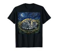 Dormire Grigio Tabby su Una Notte al Chiaro di Luna Opera d'Arte Maglietta