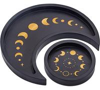 Dormitology Luna vassoio cristallo supporto per pietre display legno mezzaluna vassoio per pietre, 2PCS cristallo organizzatore ciotola per pietre preziose, gioielli, conservazione oli essenziali,