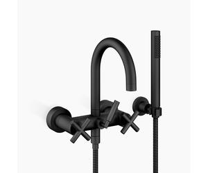 Dornbracht TARA Mitigeur bain-douche pour montage mural avec flexible de douche, inverseur bain/douche, saillie 240mm, 25133892-33, 25133892-33, Colorazione: Nero opaco