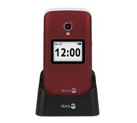 Doro 2424 Telefono Cellulare 2G a Conchiglia per Anziani con Fotocamera da 3 MP, Display Esterno e Base per Ricarica (Rosso) [Versione Italiana]