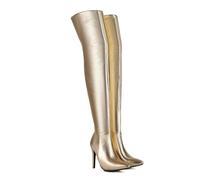 d'oro,37 EU,Stivali da Donna Comodi sopra Il Ginocchio, Alti Fino alla Coscia, con Tacco a Spillo, Elasticizzati, con Punta affilata, Scarpe Eleganti da Festa con Cerniera Laterale