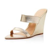d'oro,46 EU,Sandali con Zeppa Slip-on da Donna, a Punta Aperta, con Zeppa, Eleganti, con Tacco Alto, Due Cinturini, Sandali con Cinturino Posteriore, Scarpe da Spiaggia estive