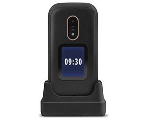 Doro 6060 2G Telefono Cellulare Anziani Dual SIM - Conchiglia - Sportellino - Mini Telefono - Telefonino per Anziani - Tasti Grandi - Schermo Esterno - Fotocamera - Tasto SOS - Base Ricarica (Nero)