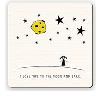 Dorothy Spring I Love You to the Moon and Back, sottobicchiere quadrato in legno, con scritta in lingua inglese "Amicizia", dimensioni 9 x 9 cm