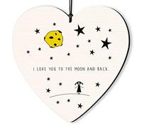 Dorothy Spring Targa in legno a forma di cuore con scritta "I Love you to the Moon and Back", da appendere, regalo per amici, citazione ispiratrice, ricordo per una persona cara, 10 x 10 cm