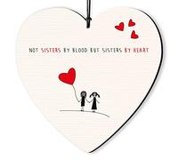 Dorothy Spring Targa in legno a forma di cuore con scritta in inglese "Not Sister by Blood but Sisters", idea regalo per amici, citazione ispiratrice, 10 x 10 cm