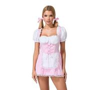 Dorothy, vestito da donna, costume di Halloween, maniche a sbuffo, a maniche corte, con inserti in pizzo, blu a quadri, costume da principessa, abbigliamento da fattoria (rosa, L)