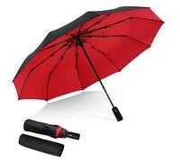 DORRISO Automatico Pieghevole Ombrello Uomo Donna Antivento Impermeabile Anti-UV Asciugatura Rapida Viaggio Ombrello Grande Ombrello Rosso A