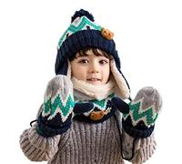 DORRISO Bambini Ragazzi Cappello Sciarpe Guanti Set Ragazze Cappello Autunno Invernale Primavera Cappelli Caldo Carina Piccolo Volpe Beanie Berretto Bambino Infantili del Cappello 1-6 Anni Blu B M