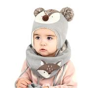 DORRISO Bambini Ragazzi Cappello Sciarpe Guanti Set Ragazze Cappello Autunno Invernale Primavera Cappelli Caldo Carina Piccolo Volpe Beanie Berretto Bambino Infantili del Cappello 1-6 Anni Grigio L