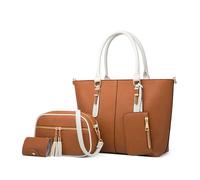 DORRISO Borsa a Mano Donna Set 4 Pezzi Pratico Borse Donna Borsa a Tracolla Borsa Pochette Portacarte Borsa Universitaria Grande Impermeabile PU Pelle per Lavoro Viaggio Festa Marrone
