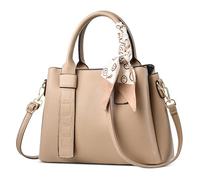 DORRISO Elegante Donna Borsa a Mano Moda Piccola Borse Tote con Carino Sciarpa di Seta Borsa a Tracolla per Shopping Lavoro Viaggio Quotidiano Vacanza Casuale PU Pelle Donna Borse Messenger Cachi