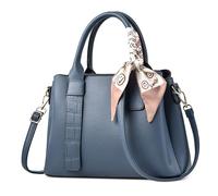 DORRISO Elegante Donna Borsa a Mano Moda Piccola Borse Tote con Carino Sciarpa di Seta Borsa a Tracolla per Shopping Lavoro Viaggio Quotidiano Vacanza Casuale PU Pelle Donna Borse Messenger Blu