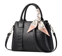 DORRISO Elegante Donna Borsa a Mano Moda Piccola Borse Tote con Carino Sciarpa di Seta Borsa a Tracolla per Shopping Lavoro Viaggio Quotidiano Vacanza Casuale PU Pelle Donna Borse Messenger Nero