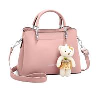 DORRISO Elegante Donna Piccola Borsa a Mano Moda Borsa a Tracolla Tote Borse con Orso Ciondolo Borse a Spalla per Viaggio Lavoro Vacanza Casuale Shopping PU Pelle Donna Borse Messenger Rosa
