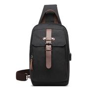 DORRISO Elegante Uomo Borsa sul Petto Leggero Zaino Monospalla per 7.9 Pollici iPad con USB Ricaricabile Porta Sling Bag per Viaggio Quotidiano Shopping Casuale Uomo Tela Borsa a Tracolla Nero