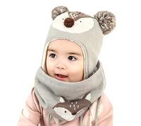 DORRISO Ragazzi Ragazze Cappello Sciarpe Set Tenersi al Caldo Confortevole Autunno Invernale Carina Piccolo Volpe Beanie Cappelli Berretto Bambini Infantili del Cappello per 1-7 Anni Bambino Grigio M