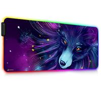 DORRISO RGB Tappetino per Mouse Gaming 12 Effetti Luce 900x400mm XXL Grande LED Mouse Pad Superficie Liscio Base Gomma Antiscivolo Tappetino per Computer PC e Laptop Tappetino per Mouse Lupo Viola