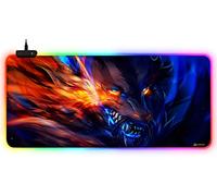 DORRISO Tappetini Mouse Gaming Grande RGB 900x400x3 mm XXL Gioco Mouse Pad Impermeabile Antiscivolo Tappetino Scrivania Adatto Giochi Ufficio Tappetini per Mouse Fiamma Lupo