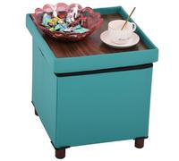Dorriss Pouf portaoggetti con spazio portaoggetti per soggiorno, piano quadrato, camera da letto, poggiapiedi cubo con gambe, piccolo ottomano, tavolino da caffè, sgabello pieghevole in pelle faxu 15