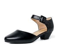 D'Orsay Décolleté da donna a punta chiusa con tacco basso e cinturino alla caviglia, comode, con tacco grosso, per lavoro e chiesa, Nero opaco, 40.5 EU