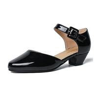 D'Orsay Décolleté da donna a punta chiusa con tacco basso e cinturino alla caviglia, comode, con tacco grosso, per lavoro e chiesa, Poliuretano nero, 40.5 EU