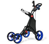 DORTALA Carrello da golf push pull, leggero e pieghevole a 4 ruote, carrello da golf con borsa impermeabile e freno a piede, tazza e porta ombrello regolabile, manico regolabile in altezza, blu