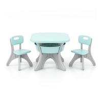DORTALA Set di tavolo e sedie per bambini, in plastica, con tavolo e 2 sedie, con contenitori, tavolo e sedie per bambini, per arte, artigianato, lettura, disegno, regalo per ragazzi e ragazze (verde)