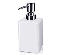 Dosatore di sapone in ceramica, 320 ml, forma quadrata, stile classico, per cucina, bagno, lavanderia, ricaricabile, per sapone per le mani, sapone per piatti, olio essenziale, lozione, colore bianco