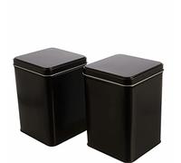 Dosenritter | 2x contenitori quadrati per tè/caffè, nero, IMPILABILE, a prova di aroma, in metallo, coperchio a cerniera per 400 g di tè, 2 etichette adesive Art Déco | 15,3 x 10,6 x 10,6cm (A,L,P)