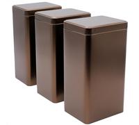 Dosenritter | 3 x barattoli quadrati per caffè/tè, IMPILABILI, marrone metallizzato, a prova di aroma, in metallo, 500g di caffè ciascuno | Ideale anche per supplementi 18 x 10 x 7,8 cm (A, L, P)